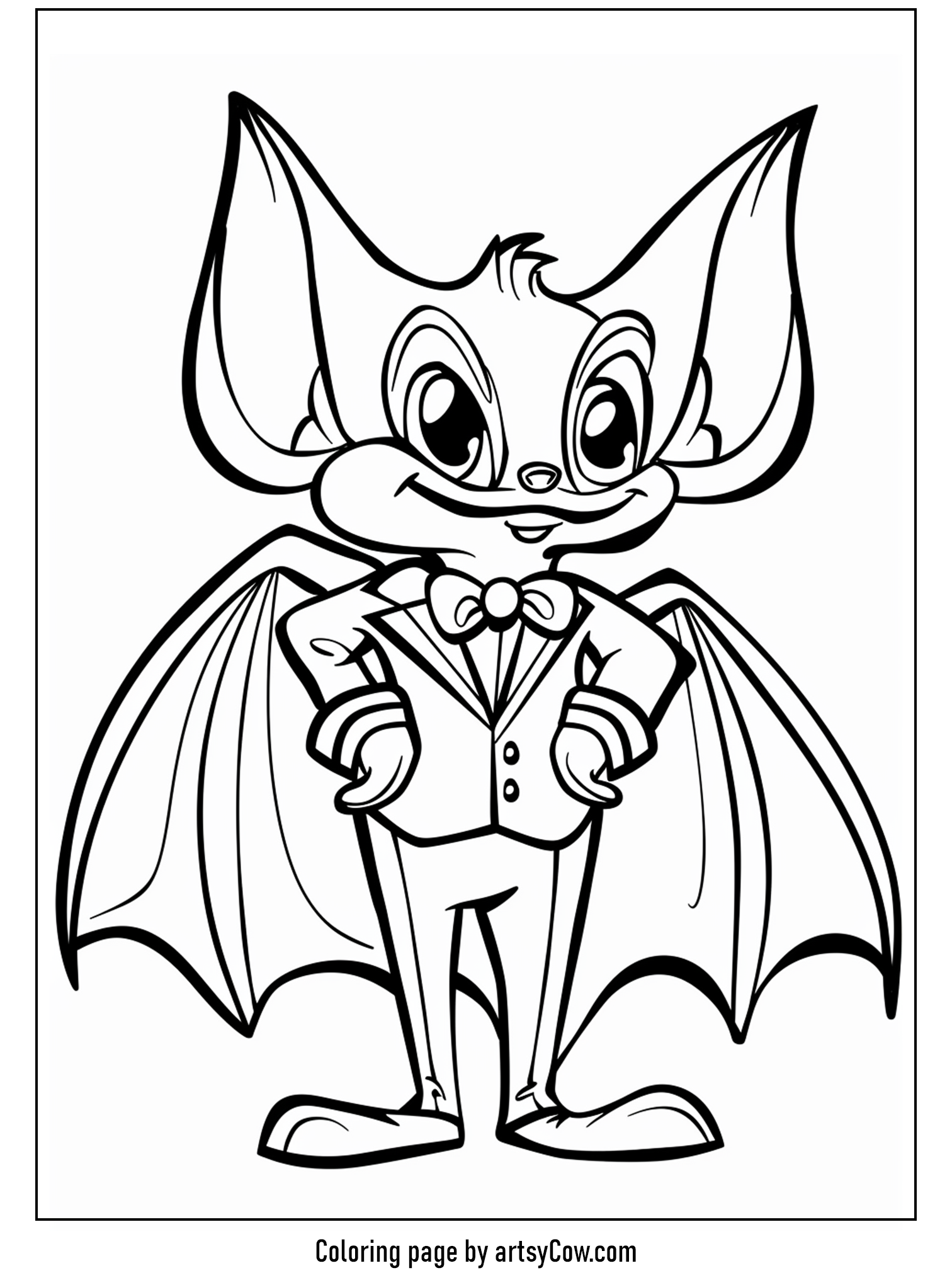 free halloween coloring pages for kids and adults, Bat in a Dapper Tuxedo